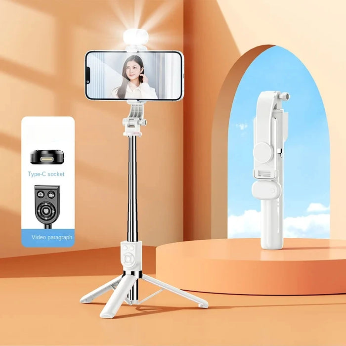 1M Selfie Stick Tripod with LED Light and Bluetooth Remote for iPhone/Android