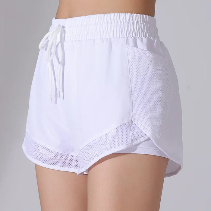 Women’s Fitness Shorts with Mesh Pockets and Drawstring