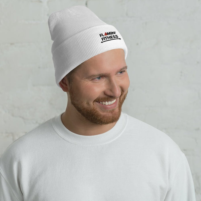 White Cuffed Beanie - Flamin' Fitness